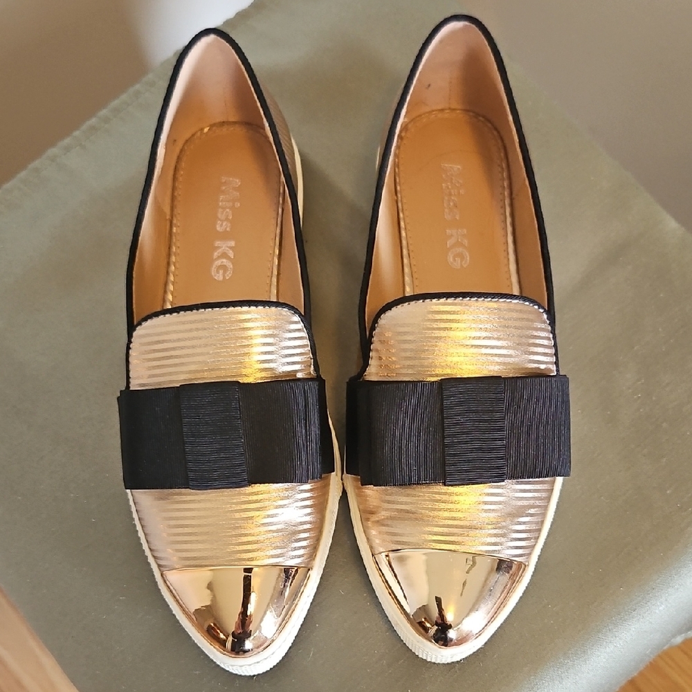 Miss KG Gold and Black Women's Loafers...size 6.5...uk37..no box
